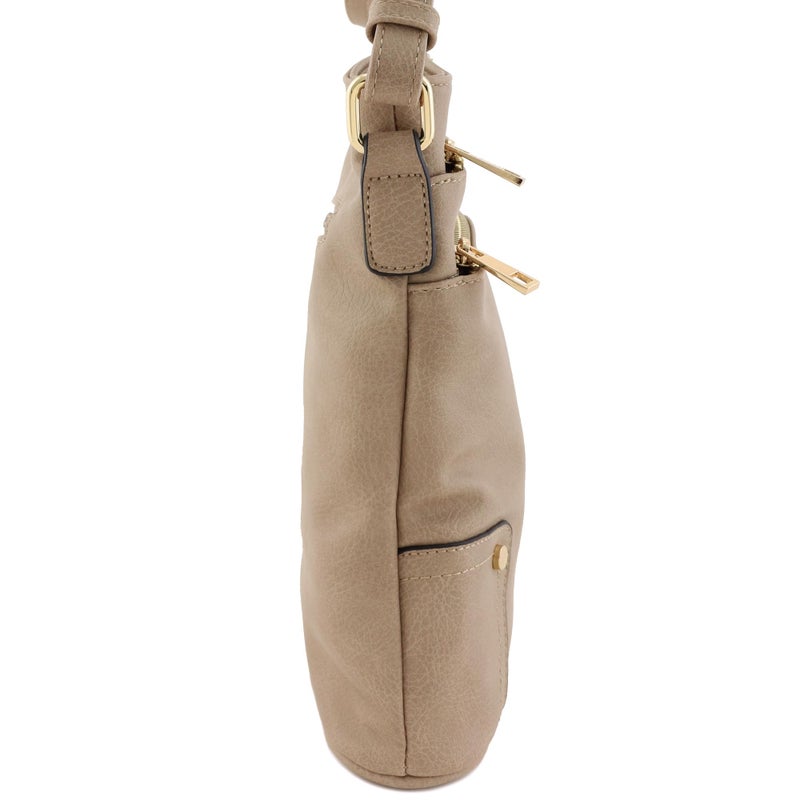 ALYSSA Triple Zip Pocket Large Crossbody Bag (Sand) - Image 3